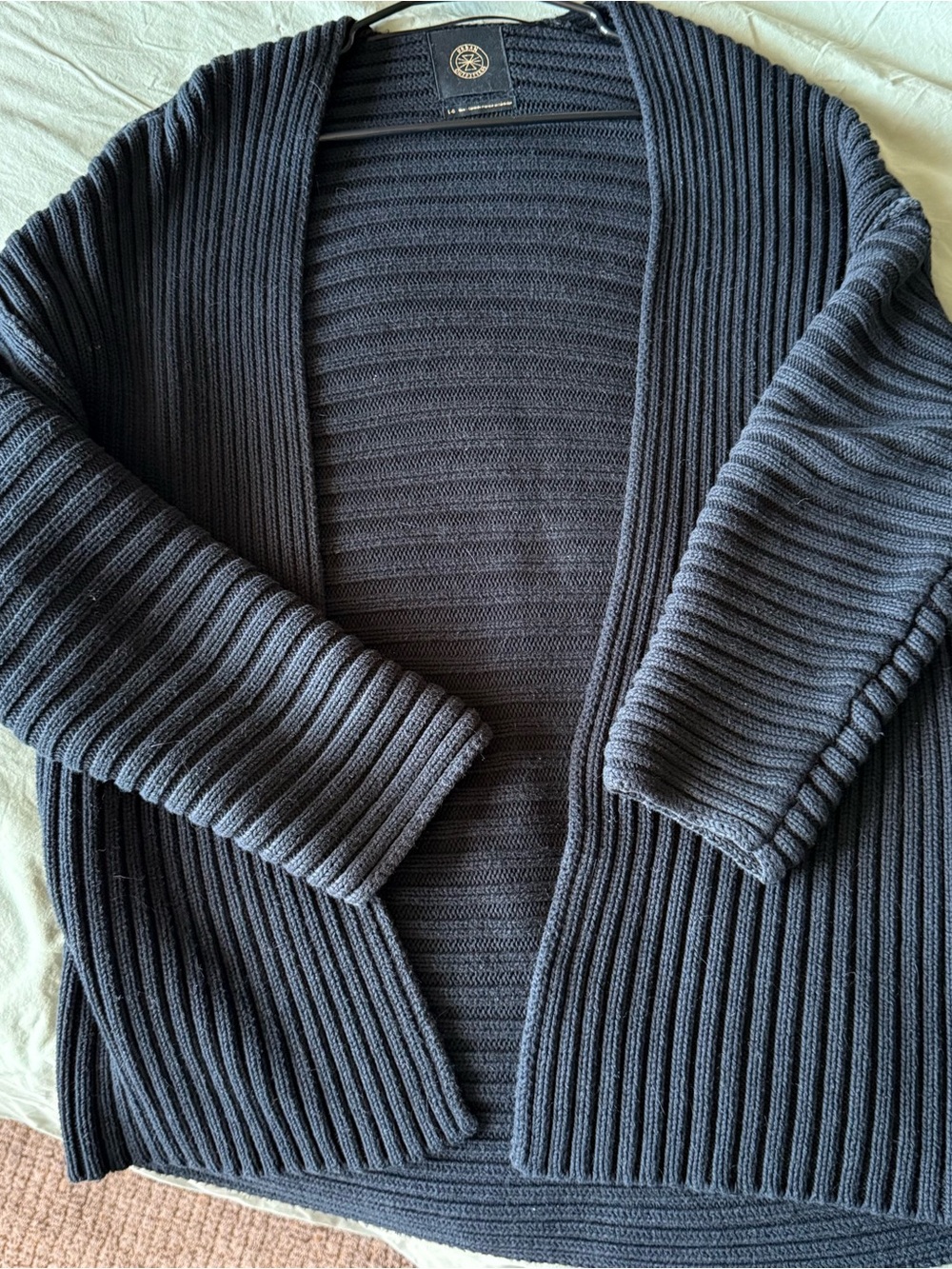 Black Ribbed Open-Front Cardigan - Cozy Knit